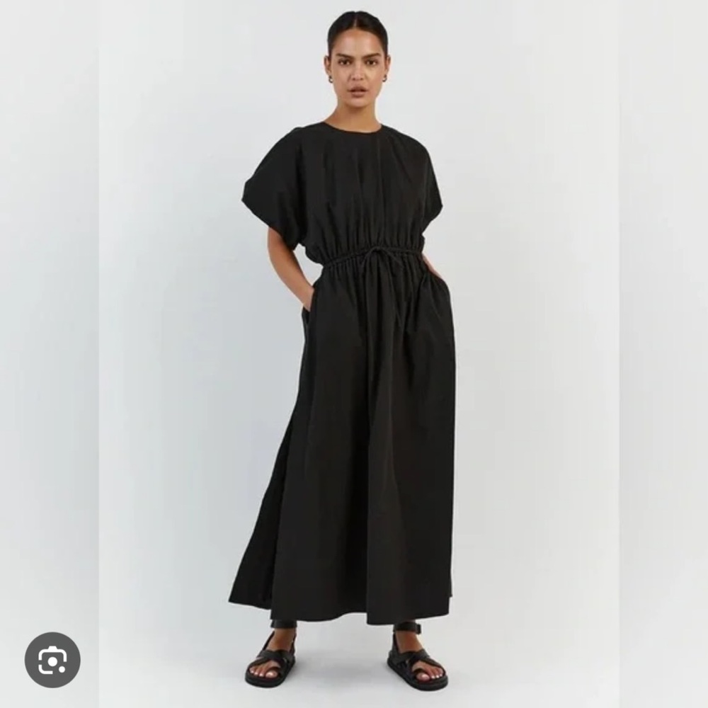DISSH Black Midi Drawstring Waist Dress